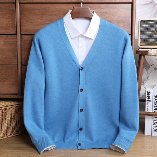 ROMON sweater for men with wool V-neck button knitted cardigan for men in spring and autumn trendy Korean solid color casual jacket for men gray 175/L