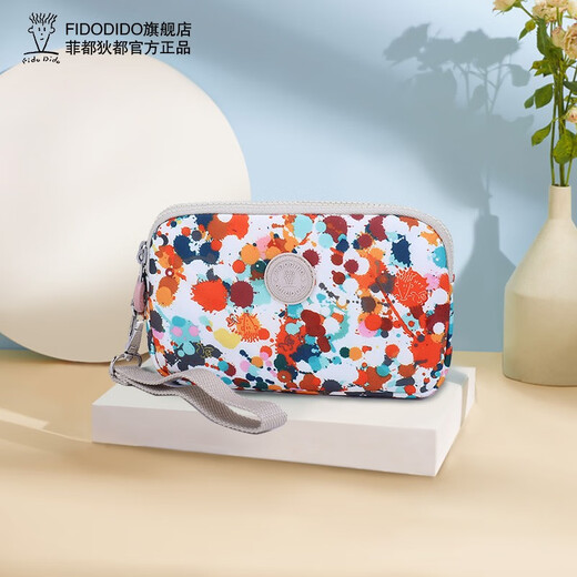 Fido Dido clutch bag for women Korean version trendy fashion ladies clutch bag small coin purse wrist bag new light luxury small bag gift splash flower (with long shoulder strap)