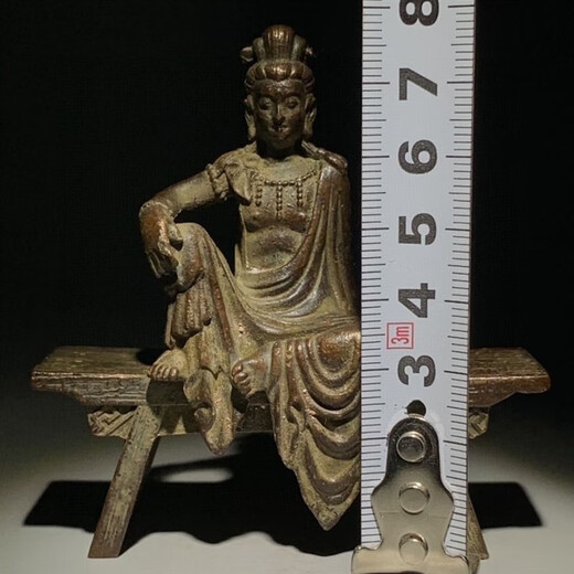 神至古董合金铜板凳观音菩萨坐像老物件旧货老铜器古玩SN3897