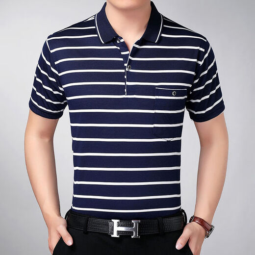 Yimuqi summer men's short-sleeved T-shirt for middle-aged and elderly men's short-sleeved top for 40-50 years old middle-aged men's half-sleeved top for daddy clothes Nanjia lapel d-sleeved 1504 red L size (50 size) recommended 90-120 Jin [Jin equals 0.5 kg]