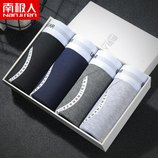 Nanjiren 4-piece men's underwear, men's mid-waist comfortable briefs, breathable and sexy solid color combed cotton loose large size briefs with textured letter belt XL
