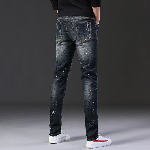 Mode Marke Ripped Jeans Herren Elastic Patch Patch Tuch kleine Füße Hosen koreanischer Stil Slim Jeans bemalt
