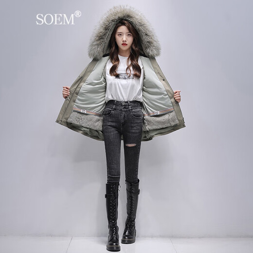 SOEM One-piece, Three-Wear Parka Women's 2025 New Fur Jacket Women's Short Small Rex Rabbit Fur Liner Military Green XL 130-150Jin Jin is equal to 0.5 kg SOEM One-piece, Three-Wear Parka Women's 2025 New Fur Jacket Women's Short Small Rex Rabbit Fur Liner Military Green XL 130-150Jin Jin is equal to 0.5 kg