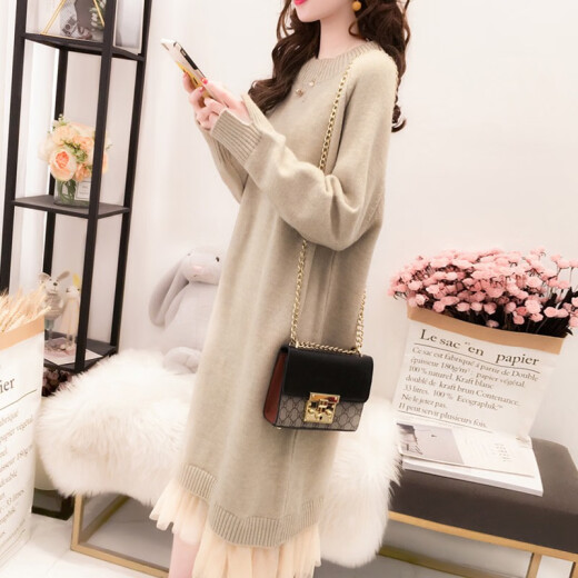 Su Luolin Autumn Women's Clothing 2022 New Long Sleeve Dress Autumn and Winter Sweaters Chiffon Floral Lace Fashion Temperament Women's Clothes Small Skirt Picture Color Please Take the Correct Size