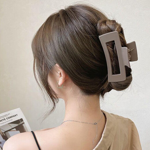 Jiuweiya hair clip women's grab clip back of the head shark clip new high-end simple hairstyle large hair clip clip headwear JYFJ089 coffee color cross