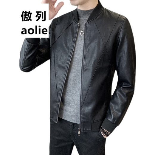 
Jacket Men's Casual Leather Jacket Men's Fall and Winter New Fashion Slim Baseball Collar Motorcycle Leather Jacket Men's Jacket Large Size Casual Top P719 M