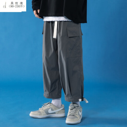 吴权湾胖子5XL大码230斤cityboy日系机能腰带工装裤男夏季高街宽松复古休闲阔腿休闲裤子 K1049黑 L 110-130斤可穿