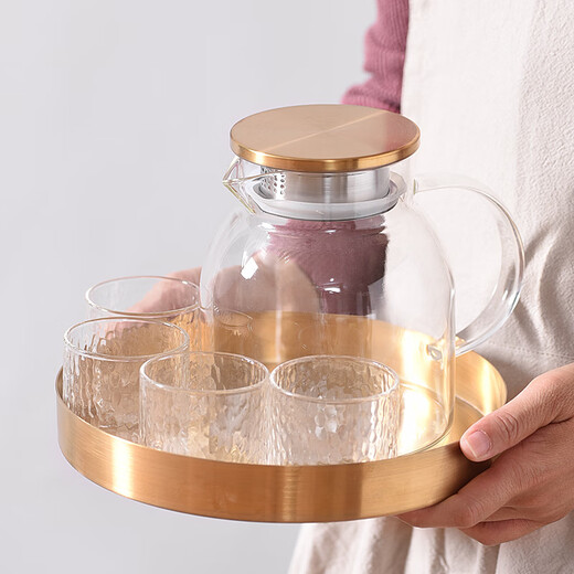 Luopai golden tray Nordic glass kettle scented tea large teapot cup water set water cup kettle ins single pot short style