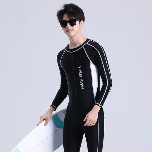 Yobel youth swimsuit one-piece men's one-piece swimsuit quick-drying sun protection surfing suit long-sleeved plus size swimsuit professional training navy orange short-sleeved one-piece adult L160-165 recommended 110-125 Jin Jin equals 0.5 kg