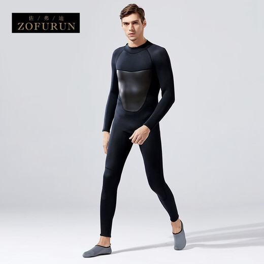 ZOFURUN men's wetsuit one-piece long-sleeved sun protection thickened 3mm snorkeling warm surfing suit deep diving mother's suit swimsuit black long-sleeved trousers suit M