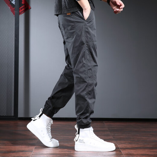 Zehn Kranbindungen arbeiten Hosen Männer lose trendige Frühlings- und Sommer-Freizeithosen Männer elastischer großer Hose Hose Hosen Herrenbeine Bindungen Schwarz dünn (Sommerdünn) 4xl (210-230jin [Jin gleich 0,5 kg])