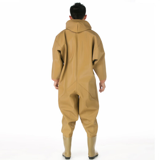 Hongshiyu PVC full-body waders for fishing and fishing, thickened wading pants, waterproof one-piece fishing pants, yellow knitted gloves, whole body 42