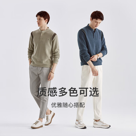 Qian Zhihe Men's Henry Collar Sweatshirt 2024 Autumn and Winter New Raglan Sleeve Contrast Color Pullover Jacket Casual Bottoming Shirt Men's Trend 01C Khaki M