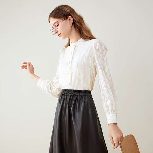 Betu women's autumn and winter new shirt French retro lace stand-up collar lace long-sleeved shirt 2310T53 light apricot M (light apricot pre-sale 04/06 delivery)