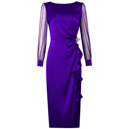 Feimengyi Yujie temperament dress women's long-sleeved 2020 autumn light mature style fashionable design pleated mid-length skirt Violet XL