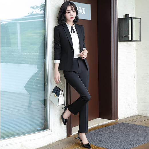 Troman business attire women's suit college student interview formal suit women's suit black work clothes iron-free blazer