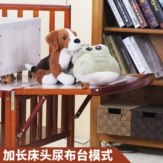 Clcey Small Master Crib Multifunktionales massives Holz Kinderbett Cradle Baby Bett Neugeborene BB Bett Cradle und Erwachsene Bett Krippe + braune Matte + 4-teilige Set Little Fuchs Weiß