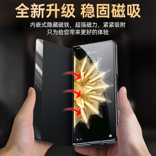 Suoaige 小米MIX Fold4手机壳小米MIX Fold3保护套全包折叠屏翻盖皮套防摔透明视窗休眠外壳免翻盖 【黑色】视窗皮套休眠 小米 MIX Fold 4