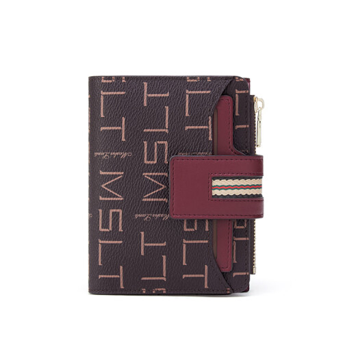 MashaLanti small wallet women's short fashion letter folding wallet card bag large capacity coin purse K1149 burgundy