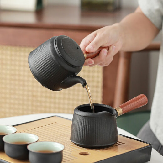 SUSHI CERAMICS Kung Fu tea set solid wood handle side handle teapot Japanese bamboo surface water storage tea tray high-end gift box J0400
