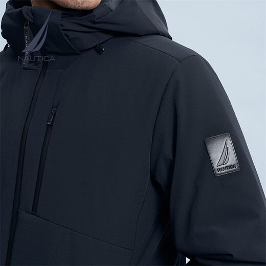 诺帝卡（NAUTICA）【父亲节礼物】男装秋冬款尼龙四面弹连帽厚外套棉服男JM3422 藏青4NV L