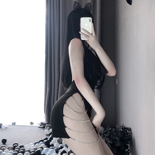 性感睡衣女极度诱惑露阴免脱jk制服情趣丝袜套装丁字裤变态露乳开 9716酒红睡裙+丁字裤兔女郎后妈