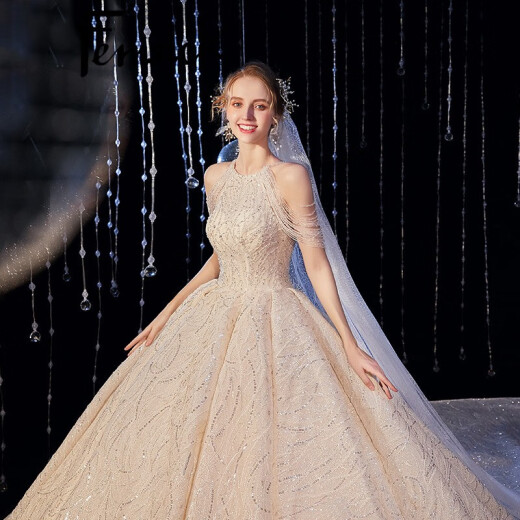Fernsick Haute Couture Brand Main Wedding Dress 2020 New European Style Bridal Dress Trailing Forest Super Fairy Fantasy Starry Sky Style Dress Champagne Color Floor Style M