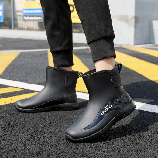 Xixiangyuan Nouvelles bottes de pluie pour tube court pour hommes chaussures imperméables intégrées plus bottes de pluie chaude velours cuisine chaussures en caoutchouc antidérapantes