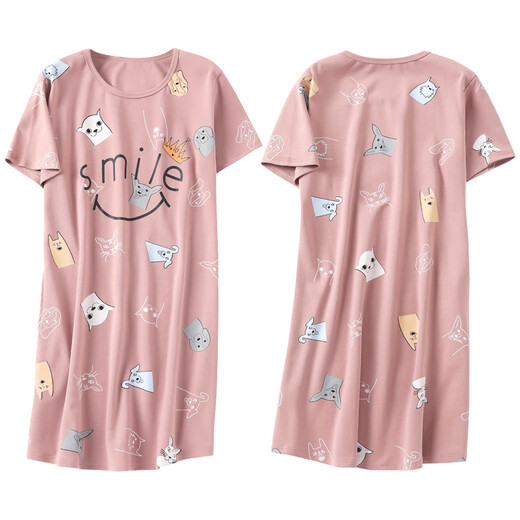 Mimanmei nightgown for women, summer pure cotton short-sleeved 2025 new home clothing Internet celebrity women summer over-knee pajamas C1105 M for women (75-95Jin [Jin equals 0.5 kg])