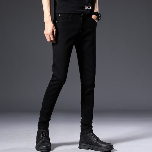 Jeanswest jeans men's slim feet men's pants spring and autumn new Korean style trendy elastic versatile men's long trousers 902 black size 28