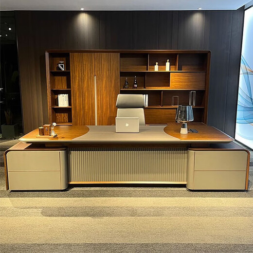 Ningqiu Luoge (NICHLORT) boss desk office desk light luxury modern high-end chairman and general manager office ebony wood solid wood leather president desk 3.2m boss desk