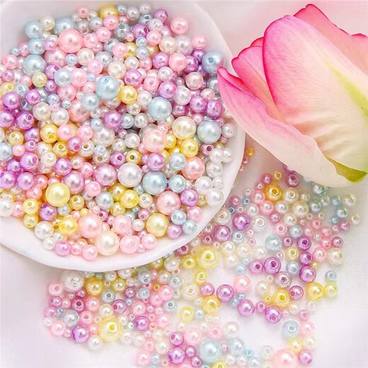 Mengkeduo diy imitation pearl loose beads handmade material decoration beads with holes beaded necklace earrings non-hole jewelry accessories macaron color (3-8mm about 120 pieces) with holes