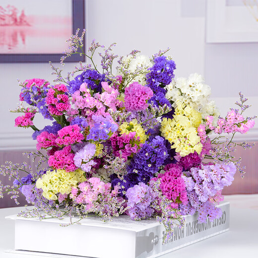 AIMAN flowers, real flowers, Yunnan dried flowers bouquet, forget-me-not real flowers, home furnishings, flower arrangements, simple mix and match of gypsophila dried flowers, six-color forget-me-not + lover's grass, 30 pieces, dried flower bag