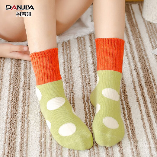 Danjia 10 pairs of children's socks, spring, autumn and winter striped polka-dot boys and girls mid-calf cotton socks, breathable baby socks, XL size, 8-12 years old, suitable for foot length 20-23CM