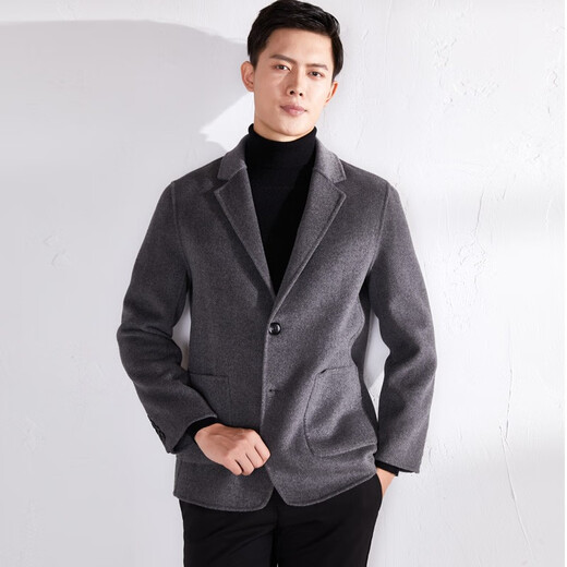 Mushi, Herbst und Winter doppelseitige Herrenjacke 100% Wollmantel, Herrenanzugkragen, fester Farbknopf äußere Verschleiß Zy3012 Schwarz XL