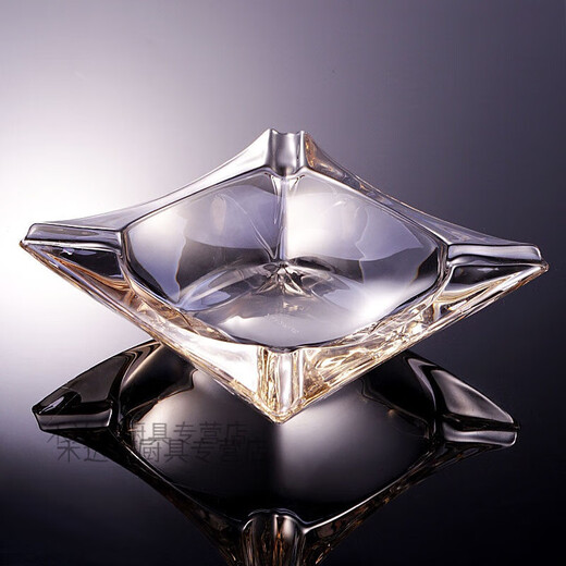 Creative European modern thickened crystal glass large ashtray fashionable personality living room office ashtray decoration square gold 16.7cm