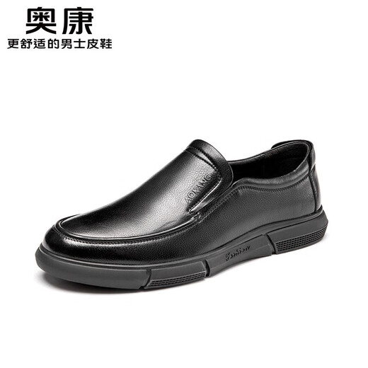 奥康官方男鞋 春秋款舒适百搭简约真皮乐福鞋套脚商务休闲皮鞋通勤鞋 黑色T243214003 44