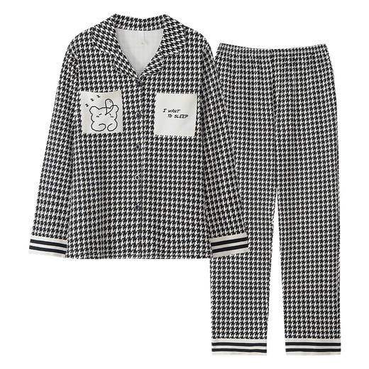 LangSha (LangSha) couple pajamas for women in spring and autumn pure cotton long-sleeved cardigan fashionable checkered home clothes for men can wear casual suits for men 579+women 679 Male XL [175-180CM/140-160Jin [Jin equals 0.5 kg]]