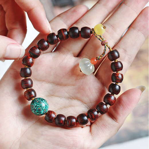 Bofu Hengxi Hainan huanghuali wood bracelets for men and women, exquisite sea yellow old material, purple pear rosary beads bracelet, wooden beads, inscriptions, toy pieces, collection gifts, high-end birthday gifts for friends, style three, Ruofei 5*10mm*32 pieces