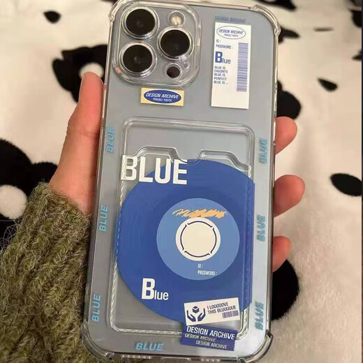 
Yunning Suitable for Apple 15 mobile phone case iPhone 15 protective case transparent card bag full package anti-fall soft silicone simple couple model iPhone 15 Pro [Blue card bag]