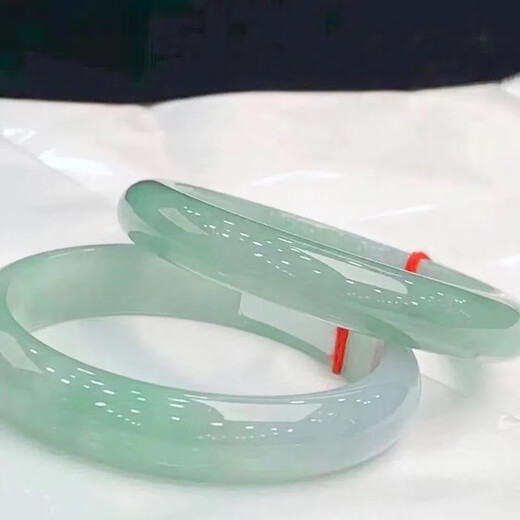 SF air transport Myanmar real jade bracelet processed jade bracelet light green floating flowers mother girlfriend Valentine's Day gift 64mm ring