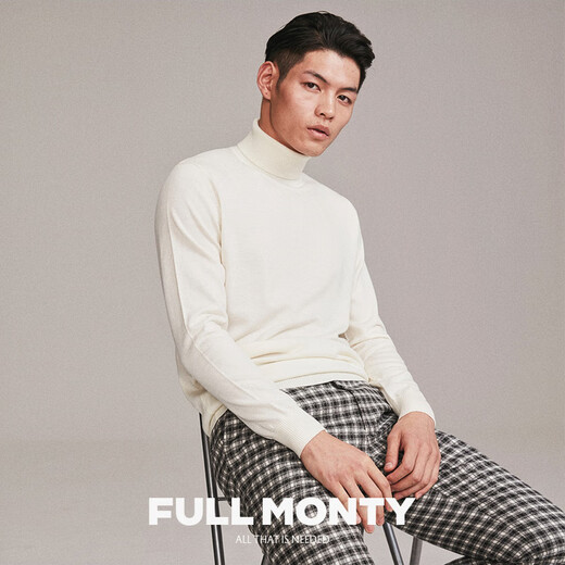 FULL MONTY高领套头平纹基础款毛衣男士轻商务休闲修身针织衫 本白色8659 M