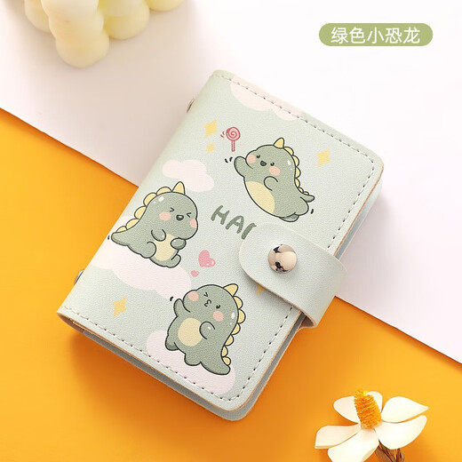 Maiweini niedliche Kartenbeutel für Frauen 2025 Neue Kapazität Multi-Kartenposition Anti-Demagnetisierung kompaktes hochwertiger Exquisit Card Clip Bag Cart Green Dinosaur [20 Kartenpositionen + 2 ID-Positionen] 22 Teile