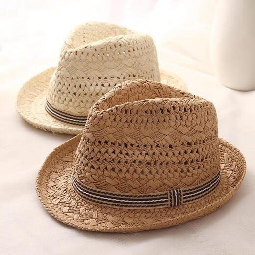 Porling neuer Stil Eltern-Kind-Kind-Jazzhut Trendy British Top Hut Sommer Herren Panama Hut Kinder Beach Sonnenhut Khaki-Adult Style (58 cm) M (56-58 cm)