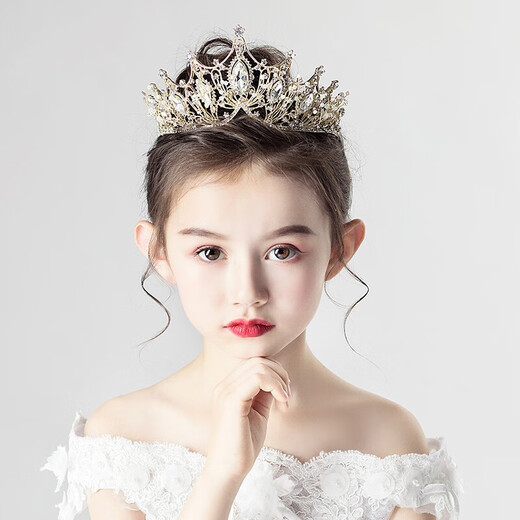 小咔衣浓儿童皇冠头饰公主女童王冠水晶发箍金色冰雪奇缘女孩生日装饰六一活动服装演出服配饰 10#688金色皇冠