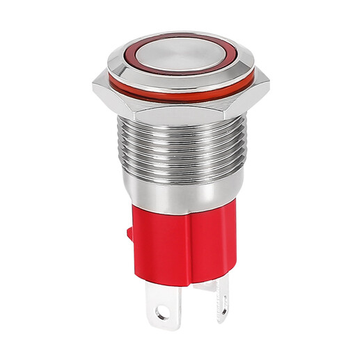 16MM/19MM high current 10A metal waterproof button switch with light start stop self-resetting self-locking round automotive equipment modified power switch button ring power light-19MM opening 24V self-locking-press to lock
