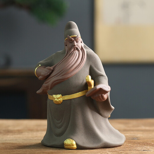 Yuxuan Zisha Tea Pet Ornaments Loyalty Guan Gong Creative Hand Carving Can Grow Tea Play Tea Tray Tea Ceremony Crafts Guan Gong - Reading the Spring and Autumn Period