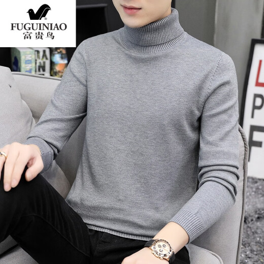 Fuguiniao sweater men's half turtleneck slim bottoming sweater summer sweater trendy inner collar sweater 40001 turtleneck - light floral gray M [90-100Jin [Jin equals 0.5 kg]]