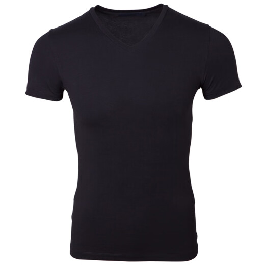 Tuopin high-end stretch cotton v-neck tight short-sleeved T-shirt men's top summer solid color bottoming close-fitting half-sleeved T-shirt black 185/L