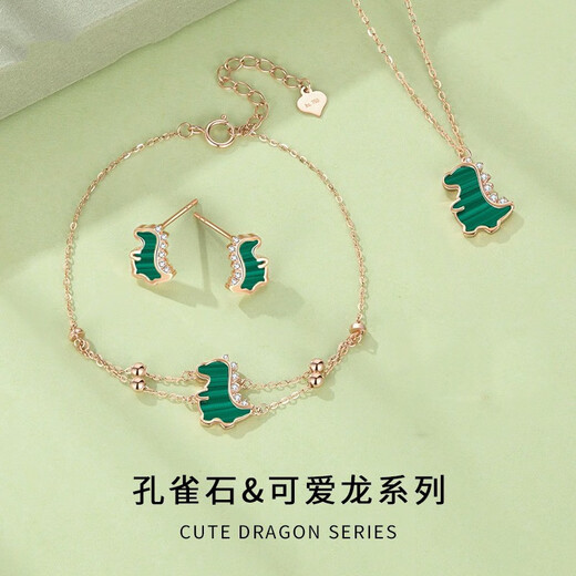 Eoth18k gold Zodiac Year of the Dragon Necklace for Girls Clavicle Chain Malachite Rose Gold Pendant Birthday Gift for Girlfriend 18k Rose Gold Cute Dragon Necklace + Certificate